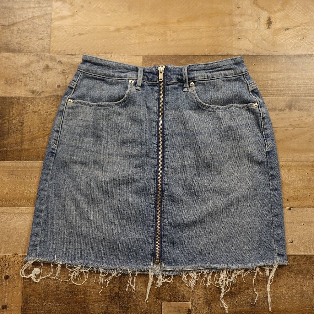 GOOD AMERICAN Zip Denim Mini Skirt Women's 8/29 High Rise Raw Hem